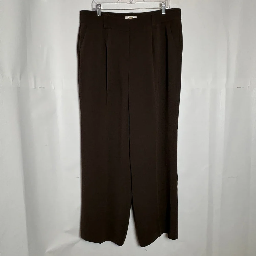 Talbots Brown Wide Leg Pleated Trousers Career Pants Size 14 Lined Dark Academia